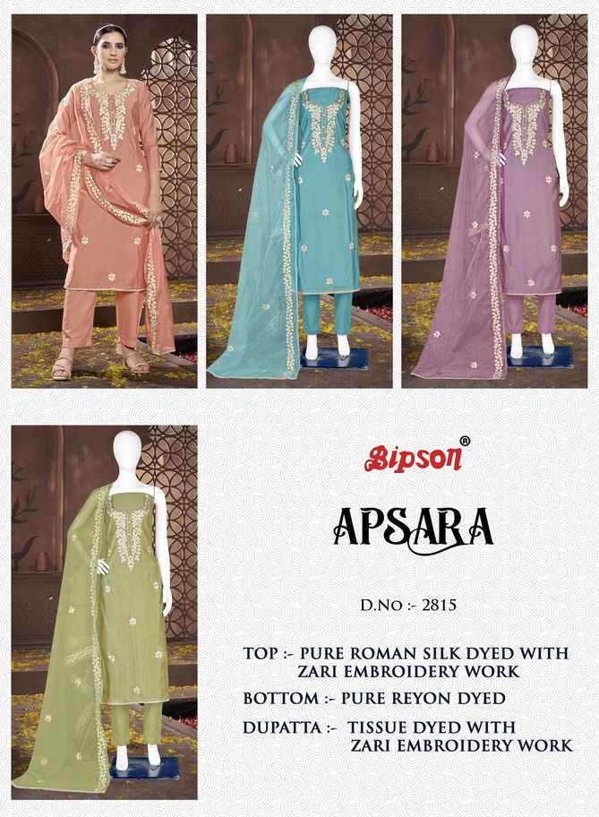 Apsara 2815 By Bipson Roman Silk Embroidery Dress Material Wholesale Shop In Surat